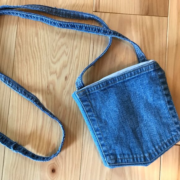 Crossbody Jean Purse: Handmade Over Shoulder Cell Phone Bag, Whimsical Birds - Picture 3 of 11